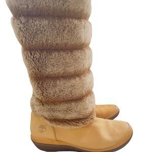 Timberland Kickadila Wheat Nubuck Leather & Faux Fur Tall Boots‎  — SZ 9 EUC